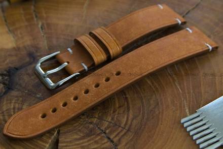 Pasek skórzany ręcznie robiony A. Kucharski Leather - Conceria Il Ponte Maya Simple - cognac/white 20 mm