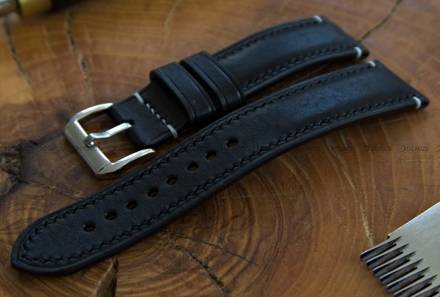 Pasek skórzany ręcznie robiony A. Kucharski Leather - Conceria Il Ponte Maya - black/black 30 mm