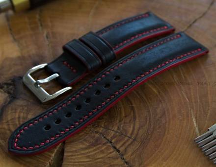 Pasek skórzany ręcznie robiony A. Kucharski Leather - Conceria Il Ponte Maya - black/red 30 mm